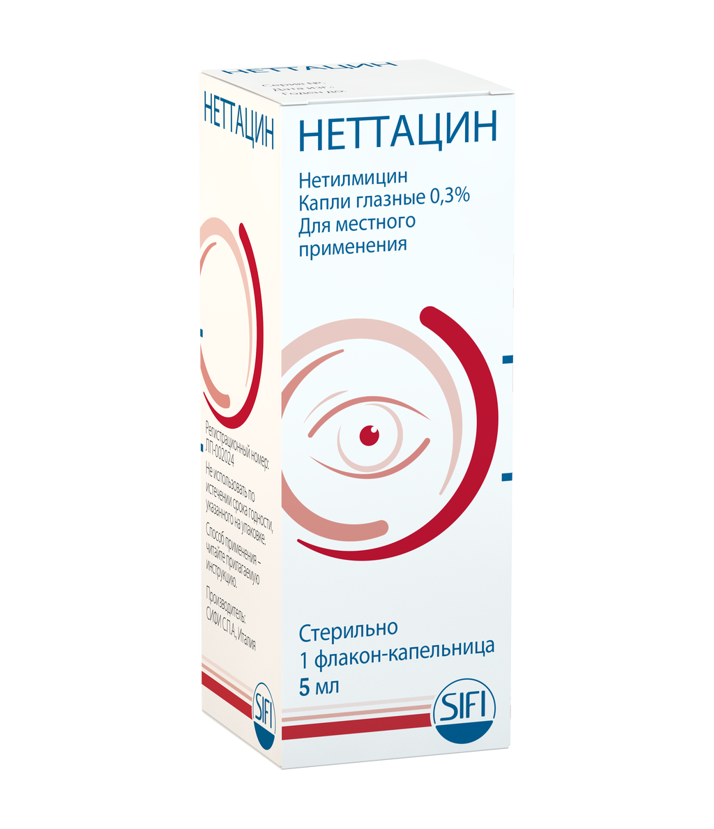 Неттацин, 0.3%, капли глазные, 5 мл, 1 шт. купить по цене от 277 руб в  Санкт-Петербурге, заказать с доставкой в аптеку, инструкция по применению,  отзывы, аналоги, S.I.F.I.