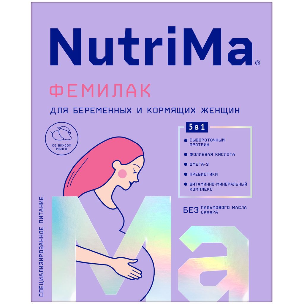 NutriMa Фемилак Молочный напиток для беременных и кормящих, порошок для  приготовления напитка, со вкусом манго, 350 г, 1 шт.