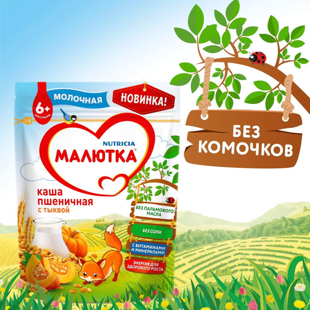 Малютка Каша молочная пшеничная, с тыквой, 220 г, 1 шт.