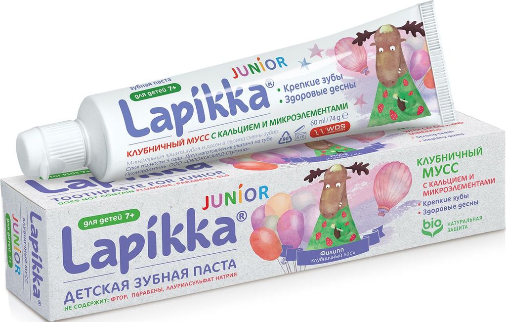 фото упаковки Lapikka Junior Зубная паста Клубничный мусс с кальцием и микроэлементами