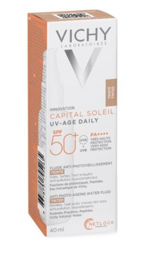 Vichy Capital Soleil UV Age-Daily Флюид для лица против признаков фотостарения SPF 50+, флюид, тонирующий эффект, 40 мл, 1 шт.
