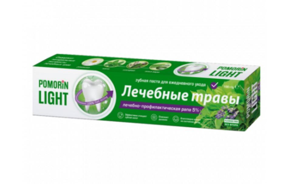 фото упаковки Pomorin Light Лечебные травы Зубная паста, паста зубная, 100 г, 1 шт. фото упаковки Pomorin Light Лечебные травы Зубная паста