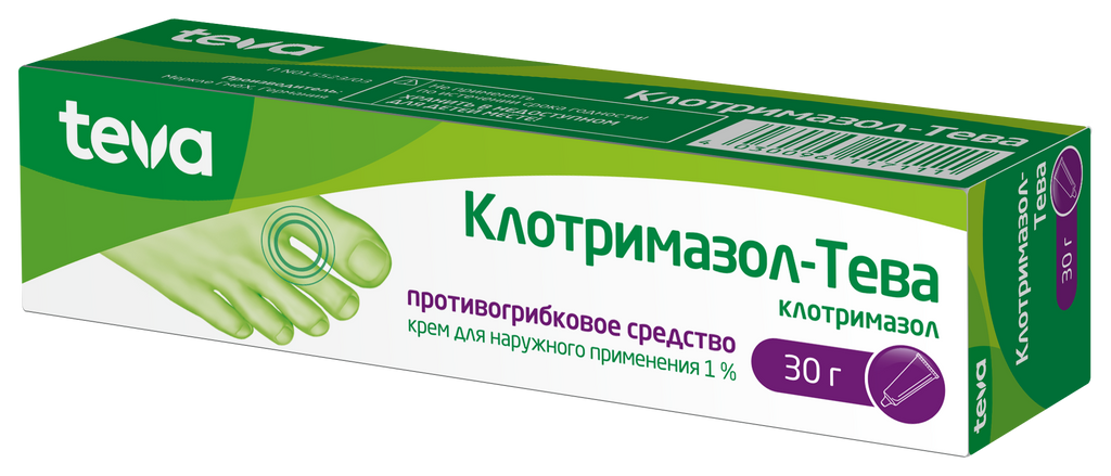 Клотримазол-Тева, 1%, крем для наружного применения, 30 г, 1 шт.  .