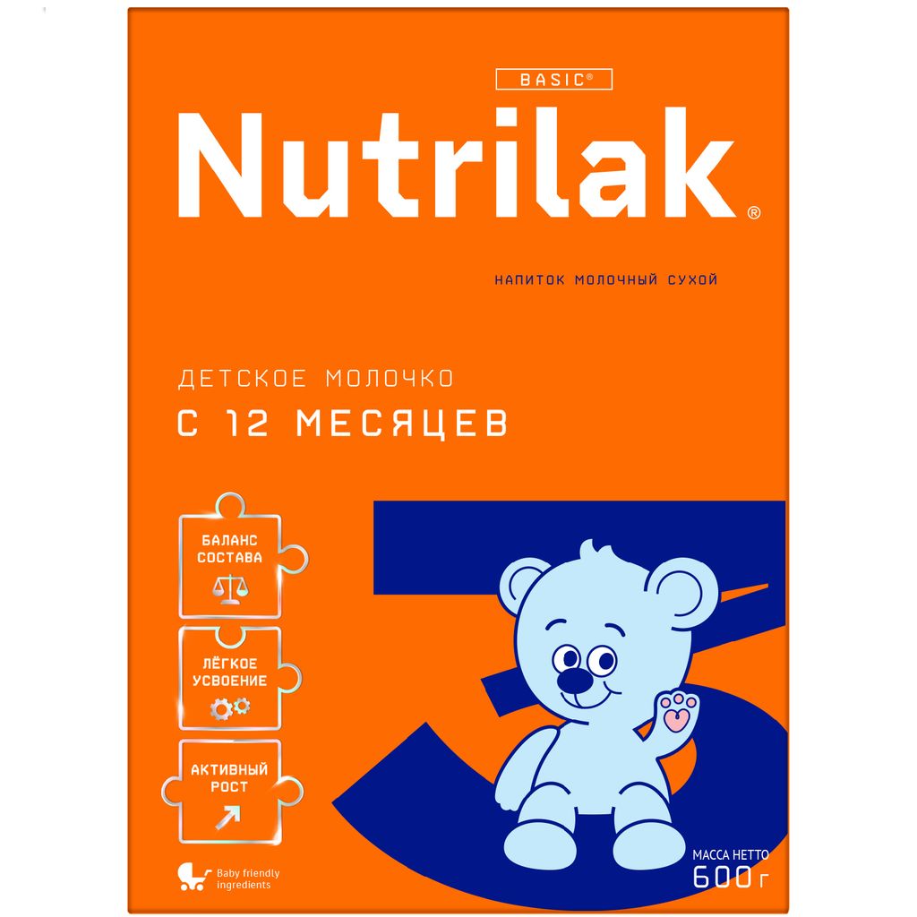 Nutrilak 3 Детский сухой молочный напиток, для детей с 12 месяцев, смесь  молочная сухая, 600 г, 1 шт. купить по цене от 559 руб в Санкт-Петербурге,  заказать с доставкой в аптеку, инструкция