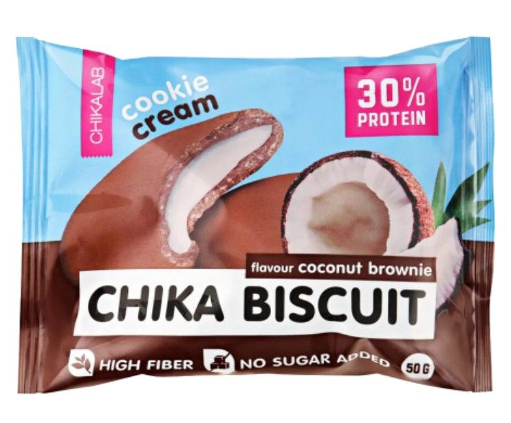 фото упаковки Chikalab Chika Biscuit Печенье протеиновое бисквитное Кокосовый брауни