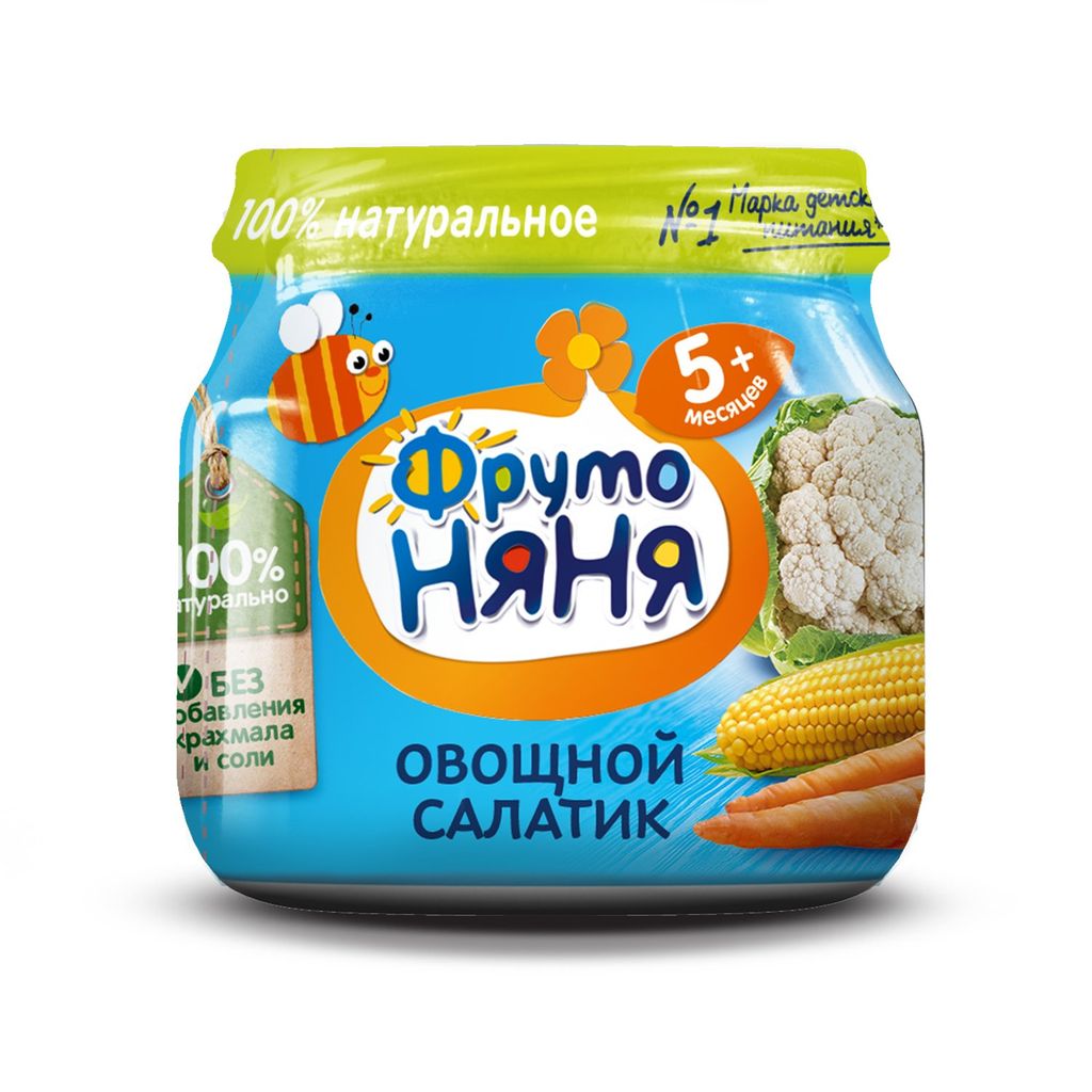 Фрутоняня Пюре овощной салатик, пюре, 80 г, 1 шт. купить по цене от 46 руб  в Санкт-Петербурге, заказать с доставкой в аптеку, инструкция по  применению, отзывы, аналоги, Прогресс