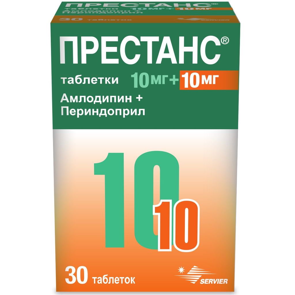 Престанс, 10 мг+10 мг, таблетки, 30 шт. купить по цене от 830 руб в  Санкт-Петербурге, заказать с доставкой в аптеку, инструкция по применению,  отзывы, аналоги, Servier