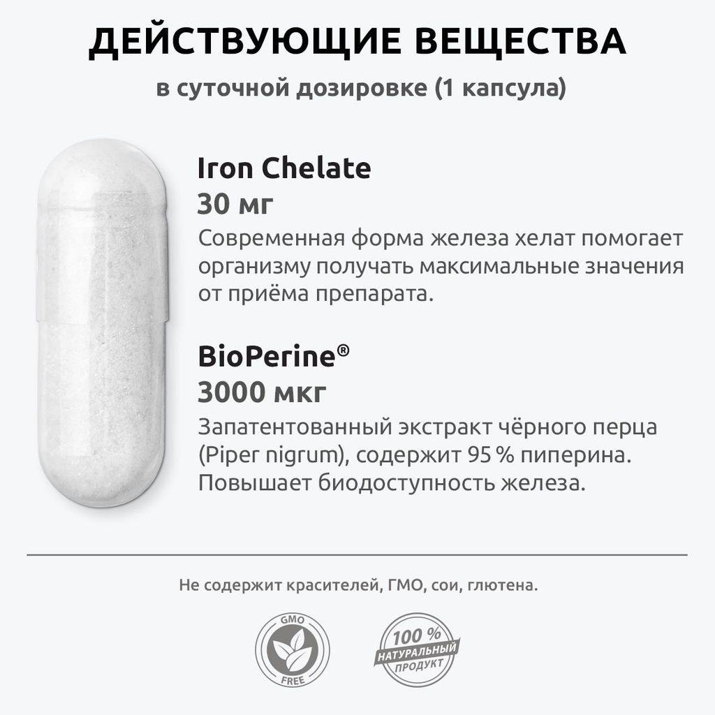  UltraBalance Железо хелатное премиум Iron Chelated Premium with BioPerine витамины хелат с пиперином, капсулы, 90 шт.