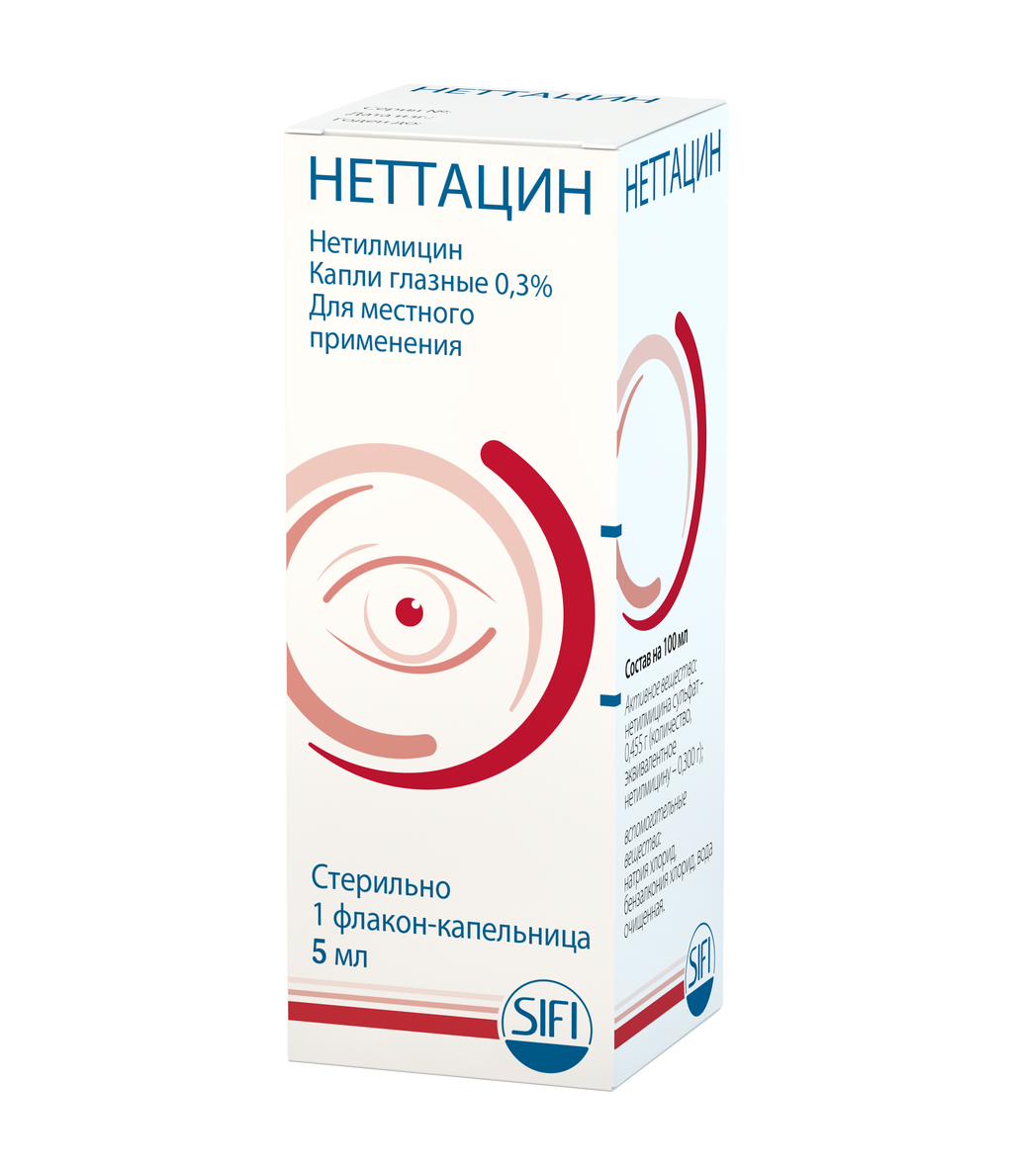 Неттацин, 0.3%, капли глазные, 5 мл, 1 шт. купить по цене от 277 руб в  Санкт-Петербурге, заказать с доставкой в аптеку, инструкция по применению,  отзывы, аналоги, S.I.F.I.