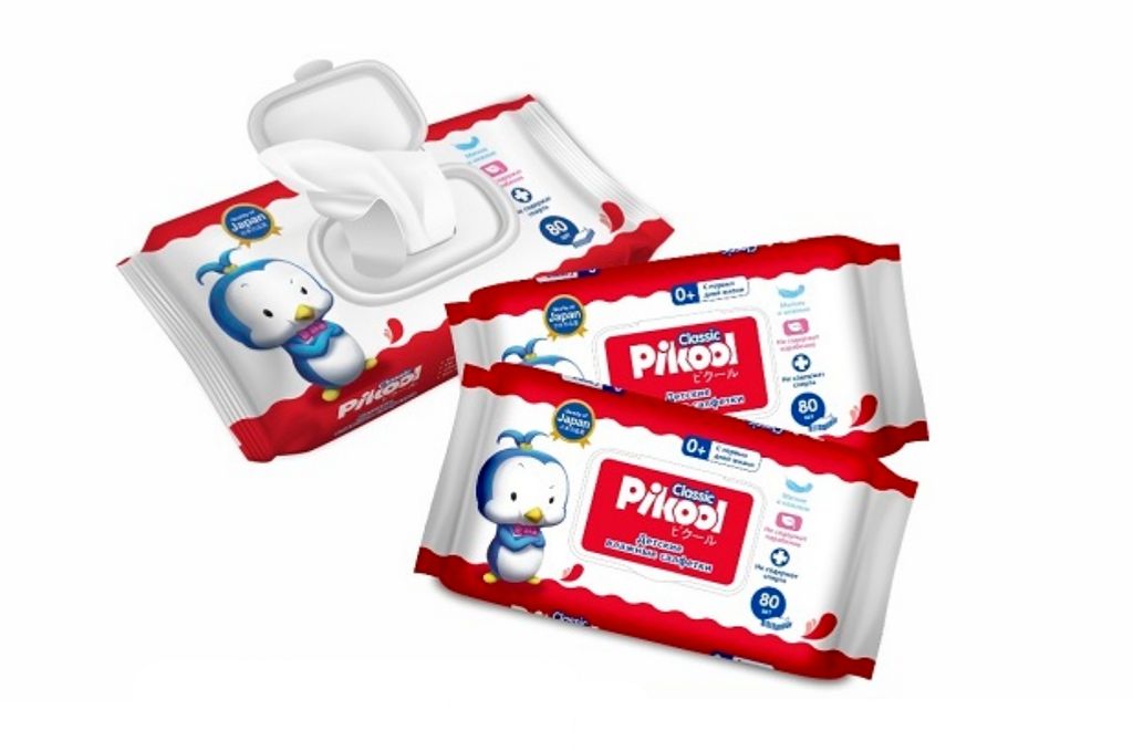 Pikool Classic Салфетки влажные детские, алоэ и витамин Е, 3 упаковки, 80 шт.