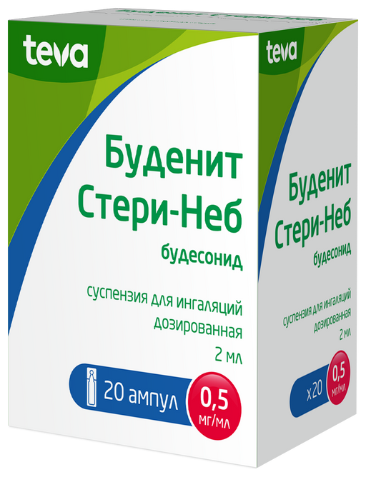 Буденит Стери-Неб, 0.5 мг/мл, суспензия для ингаляций дозированная, 2 мл, 20 шт.