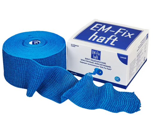 Бинт EM-Fix Haft эластичный фиксирующий, 6смх20м, синий, 1 шт.