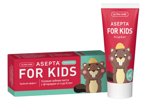 Асепта Kids Детская гелевая зубная паста от 4 до 8 лет, паста зубная, Тройной эффект, 50 мл, 1 шт.