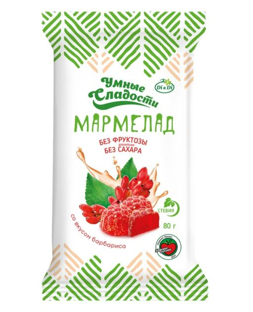 Умные сладости Мармелад желейно-формовой со стевией, со вкусом барбариса, 80 г, 1 шт.