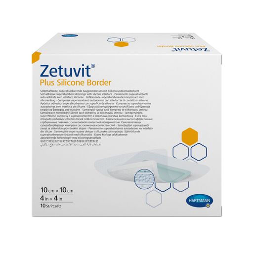 Zetuvit Plus Silicone Border Повязка суперабсорбирующая, 10х10см, повязка стерильная, с контактным слоем из силикона, 10 шт.