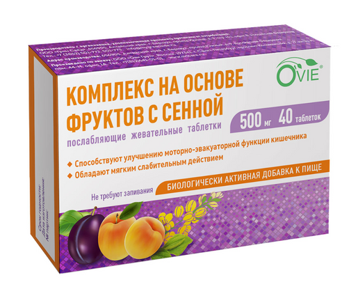 Ovie Комплекс на основе фруктов с сенной, таблетки жевательные, послабляющие, 40 шт.