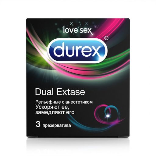 Презервативы Durex Dual Extase, презерватив, рельефные с анестетиком, 3 шт.