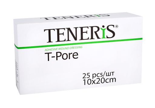 Teneris T-Pore Пластырь фиксирующий, 10х20см, пластырь, нетканая основа, 25 шт.