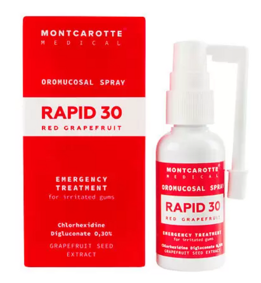 Montcarotte Medical Rapid 30 Cпрей для полости рта, спрей для полости рта, Красный Грейпфрут, 30 мл, 1 шт.