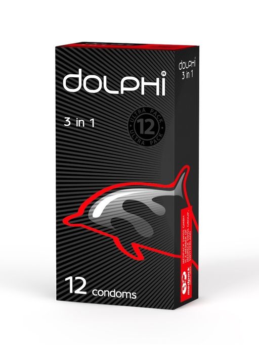 Dolphi Презервативы латексные 3 в 1, презерватив, анатомической формы, 12 шт.