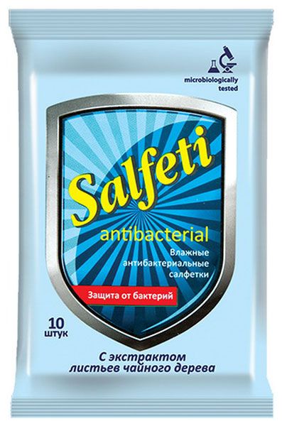 Salfeti салфетки влажные антибактериальные, салфетки гигиенические, с экстрактом чайного дерева, 10 шт.